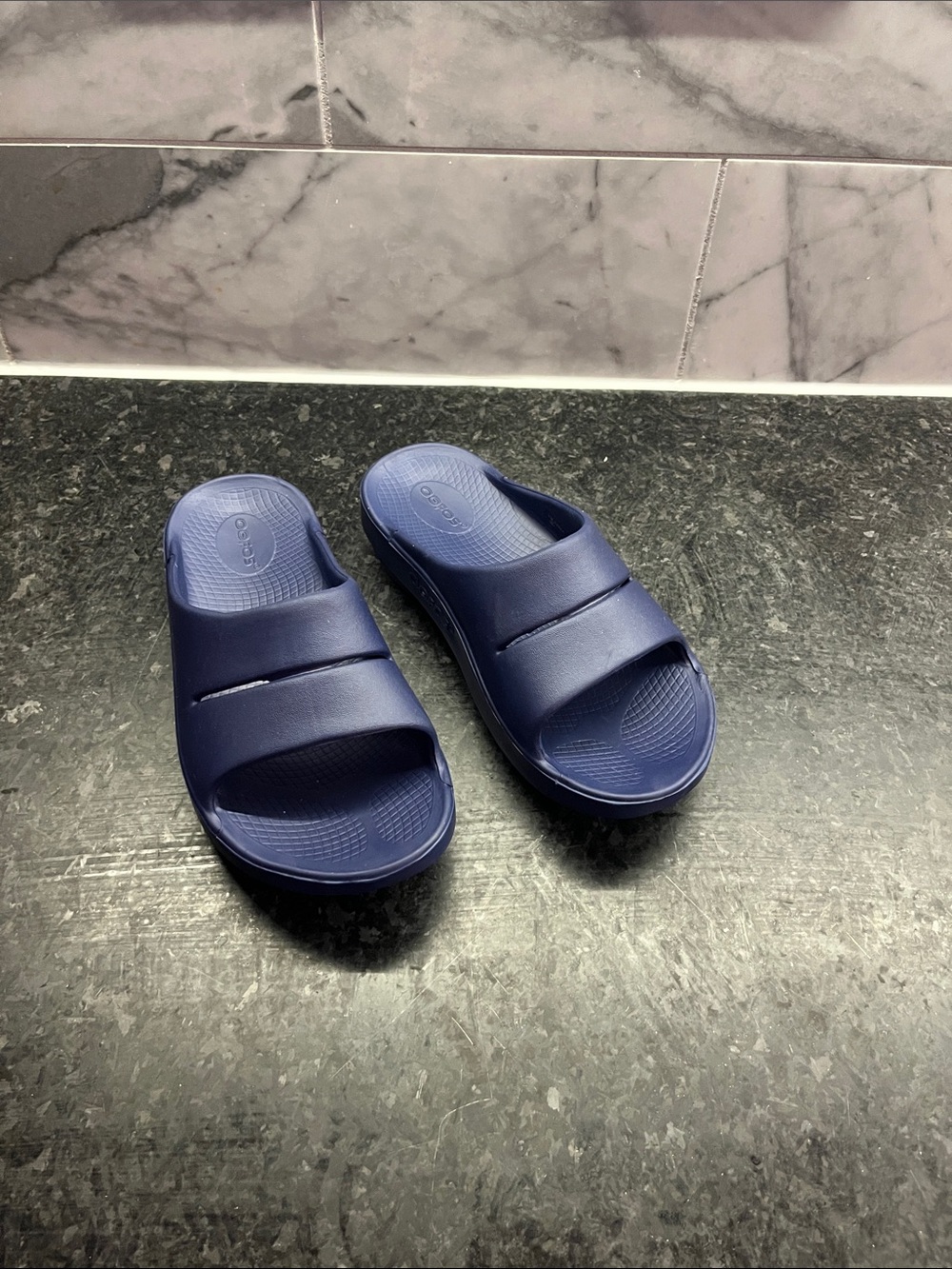 OOFOS Blue Slide Sandals